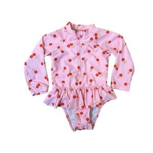 Real Love Girls 18 Months Long Sleeve Swimsuit Pink Sparkle Cherry Ruffles